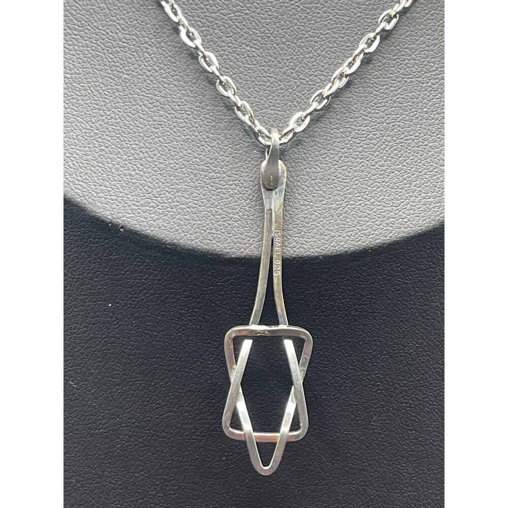 Artisan Israel 925 Stamped Star Of David Pendant 23" Silver Tone Oval Link Chain